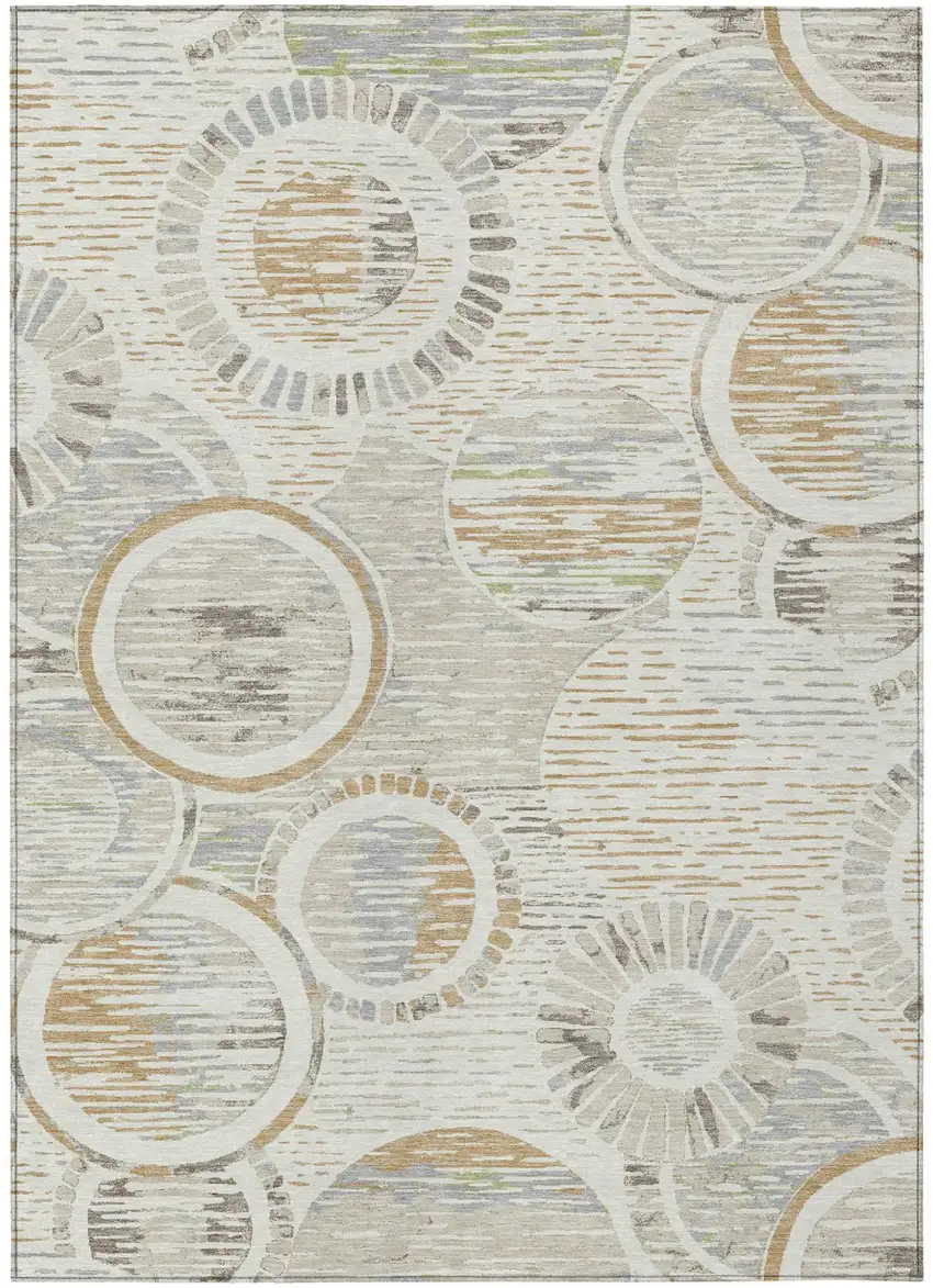Ivory And Linen Geometric Washable Indoor Outdoor Area Rug Photo 1