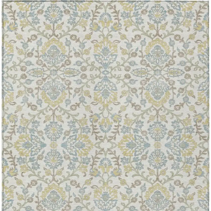 Ivory And Linen Geometric Washable Indoor Outdoor Area Rug Photo 3