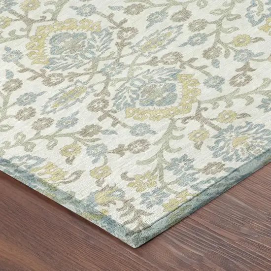 Ivory And Linen Geometric Washable Indoor Outdoor Area Rug Photo 4