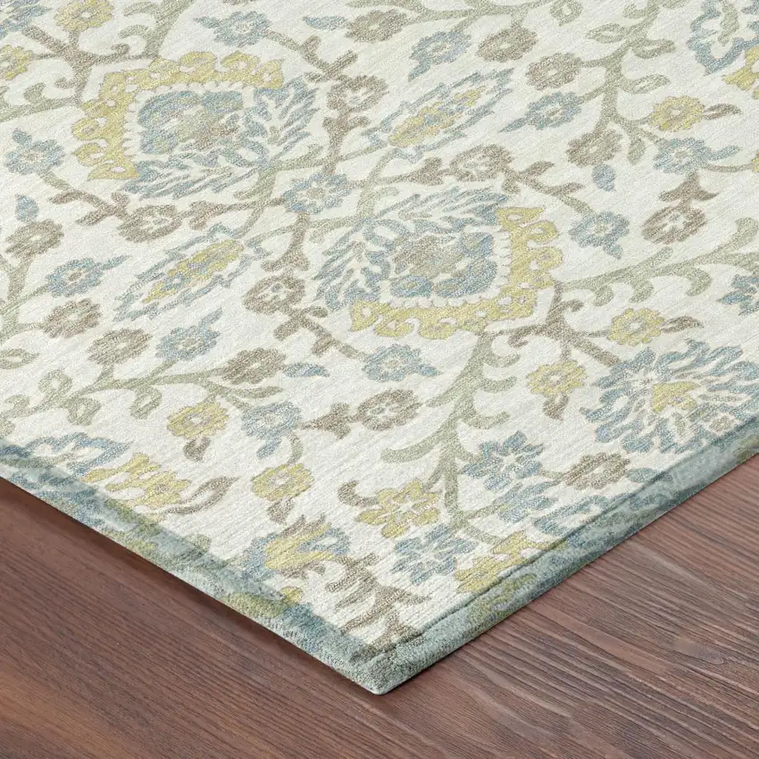 Ivory And Linen Geometric Washable Indoor Outdoor Area Rug Photo 4