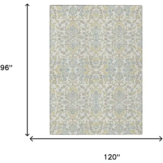 Ivory And Linen Geometric Washable Indoor Outdoor Area Rug Photo 6