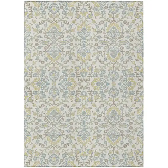 Ivory And Linen Geometric Washable Indoor Outdoor Area Rug Photo 1