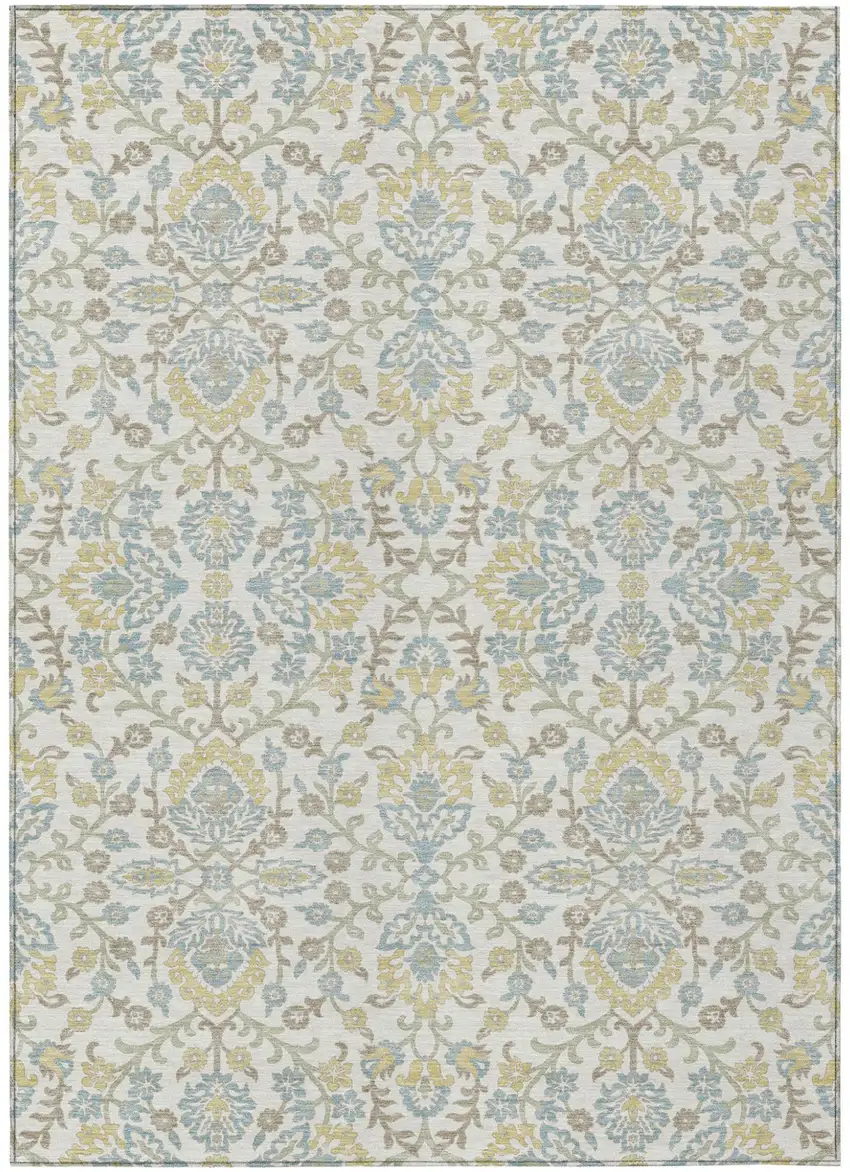 Ivory And Linen Geometric Washable Indoor Outdoor Area Rug Photo 1