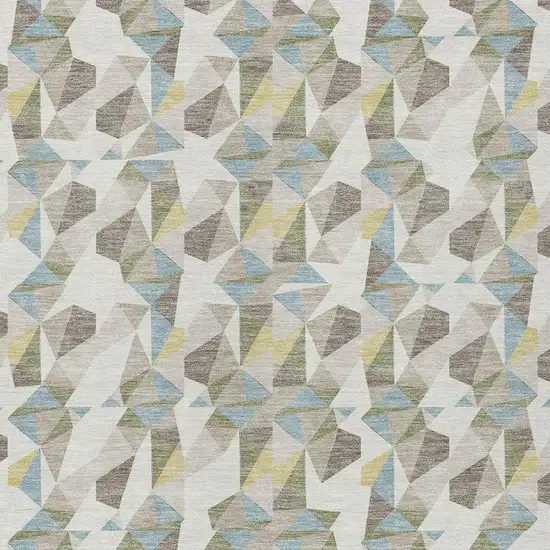 Ivory And Linen Geometric Washable Indoor Outdoor Area Rug Photo 2