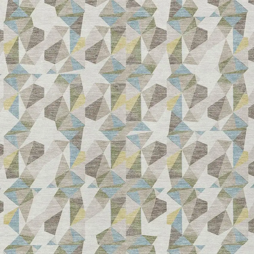 Ivory And Linen Geometric Washable Indoor Outdoor Area Rug Photo 2