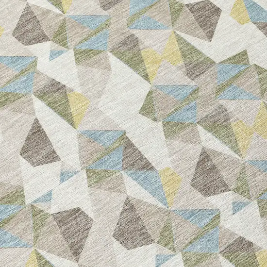 Ivory And Linen Geometric Washable Indoor Outdoor Area Rug Photo 5