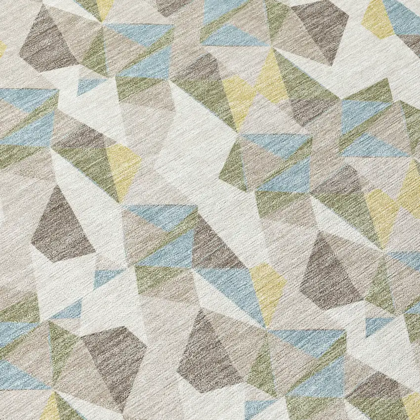 Ivory And Linen Geometric Washable Indoor Outdoor Area Rug Photo 5