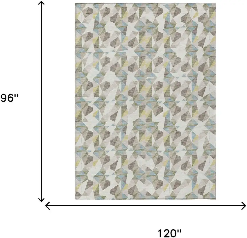 Ivory And Linen Geometric Washable Indoor Outdoor Area Rug Photo 6