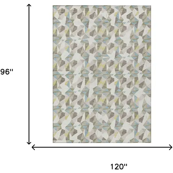 Ivory And Linen Geometric Washable Indoor Outdoor Area Rug Photo 6
