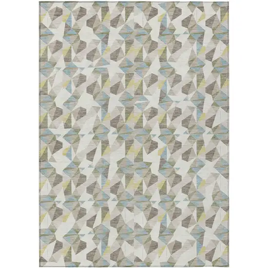 Ivory And Linen Geometric Washable Indoor Outdoor Area Rug Photo 1