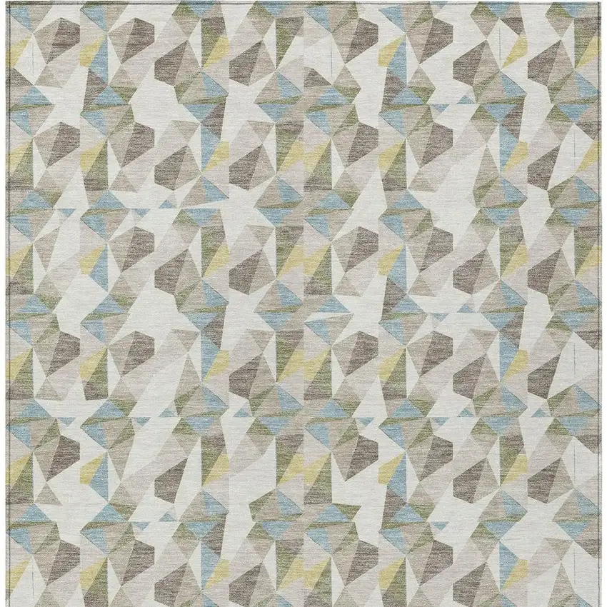 Ivory And Linen Geometric Washable Indoor Outdoor Area Rug Photo 3