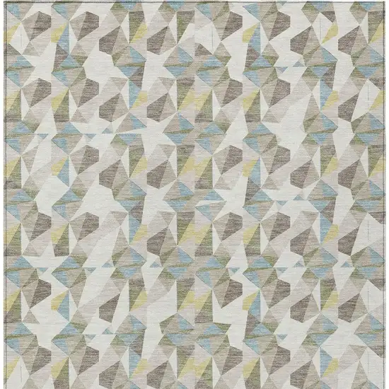 Ivory And Linen Geometric Washable Indoor Outdoor Area Rug Photo 3