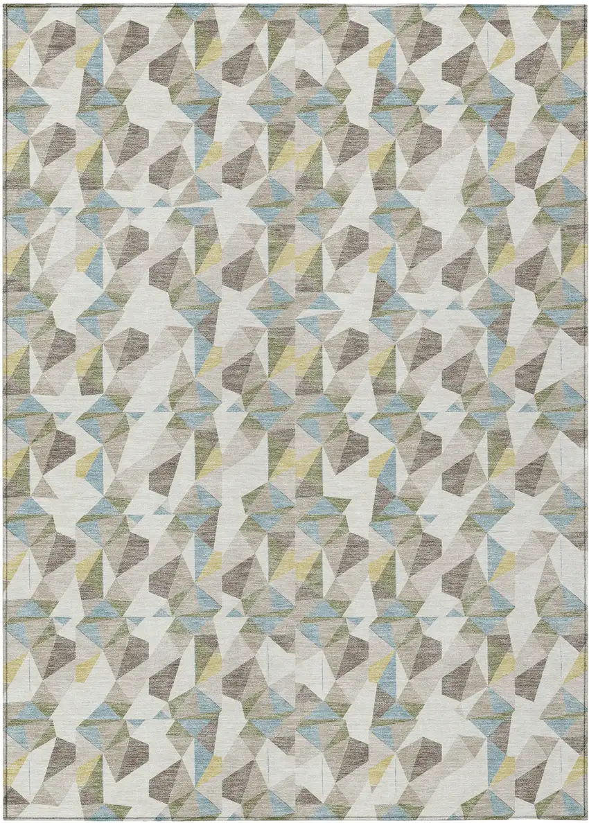 Ivory And Linen Geometric Washable Indoor Outdoor Area Rug Photo 1