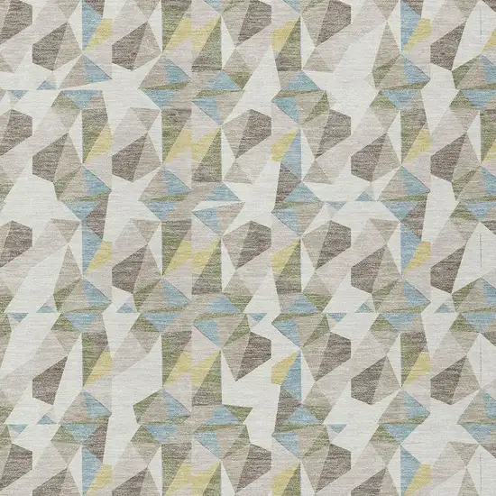 Ivory And Linen Geometric Washable Indoor Outdoor Area Rug Photo 2