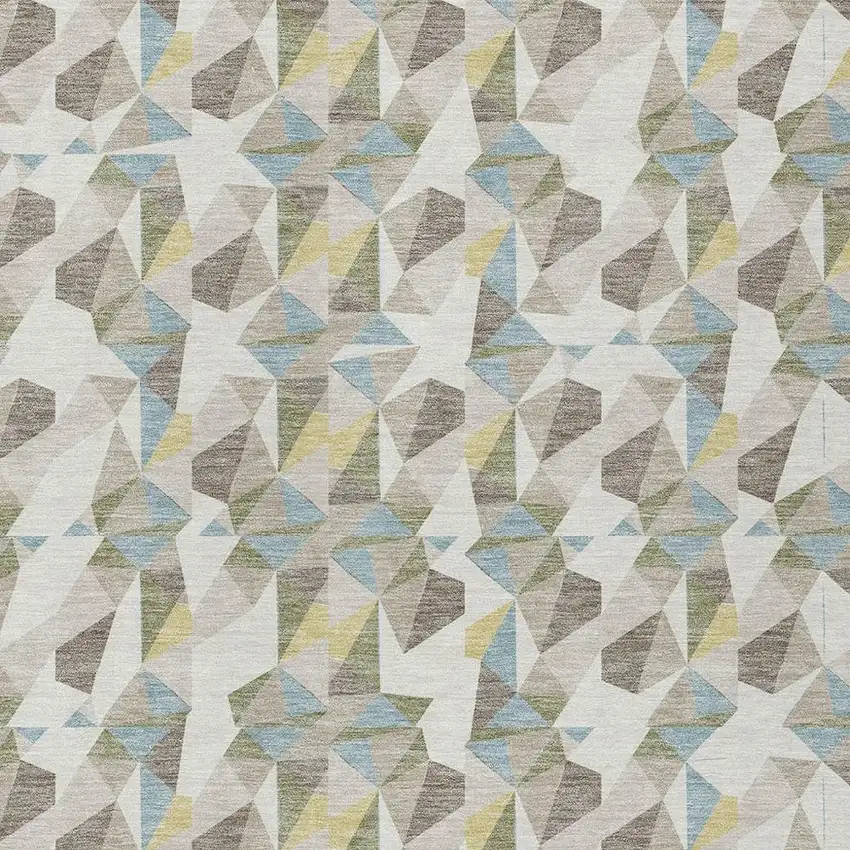 Ivory And Linen Geometric Washable Indoor Outdoor Area Rug Photo 2