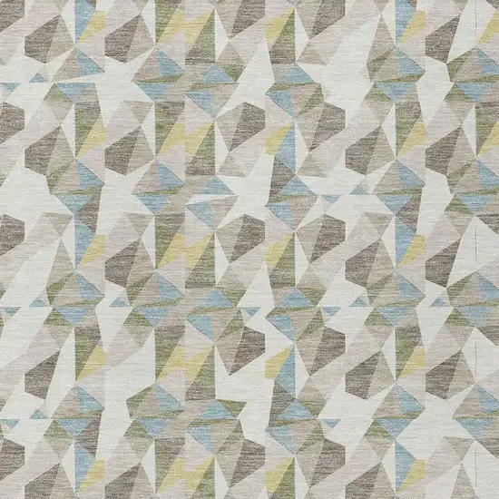 Ivory And Linen Geometric Washable Indoor Outdoor Area Rug Photo 2