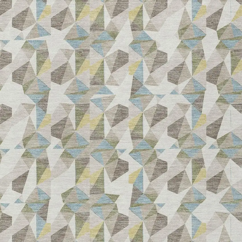 Ivory And Linen Geometric Washable Indoor Outdoor Area Rug Photo 2
