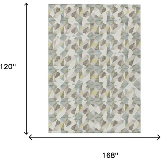 Ivory And Linen Geometric Washable Indoor Outdoor Area Rug Photo 6
