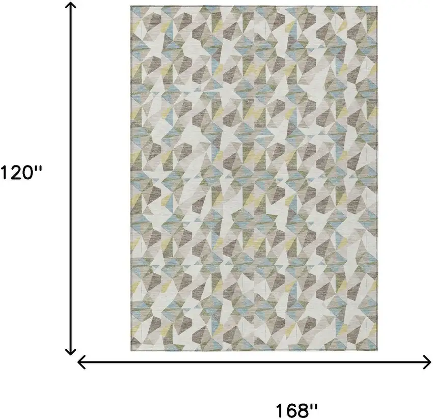Ivory And Linen Geometric Washable Indoor Outdoor Area Rug Photo 6