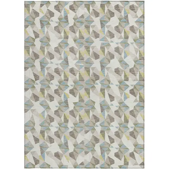 Ivory And Linen Geometric Washable Indoor Outdoor Area Rug Photo 3