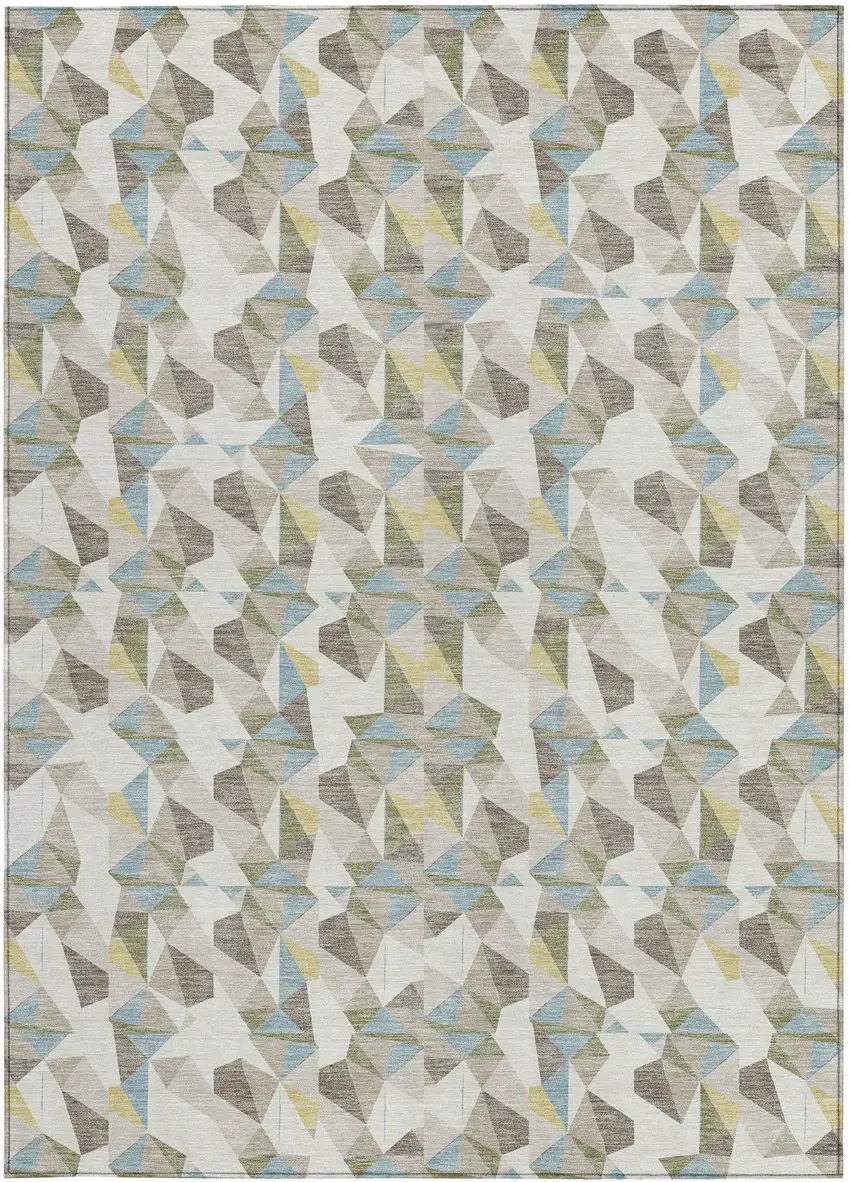 Ivory And Linen Geometric Washable Indoor Outdoor Area Rug Photo 3