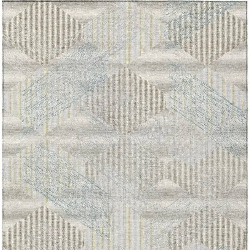 Ivory And Linen Geometric Washable Indoor Outdoor Area Rug Photo 3
