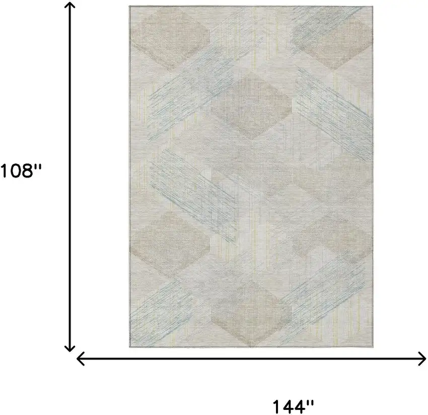 Ivory And Linen Geometric Washable Indoor Outdoor Area Rug Photo 6