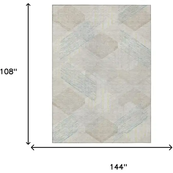 Ivory And Linen Geometric Washable Indoor Outdoor Area Rug Photo 6
