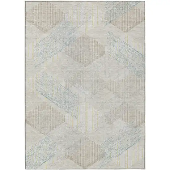 Ivory And Linen Geometric Washable Indoor Outdoor Area Rug Photo 1