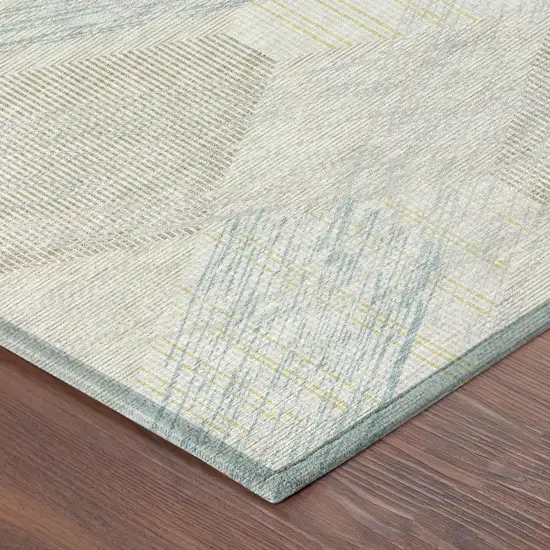 Ivory And Linen Geometric Washable Indoor Outdoor Area Rug Photo 4
