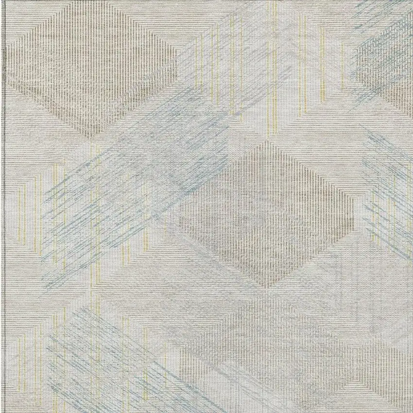Ivory And Linen Geometric Washable Indoor Outdoor Area Rug Photo 2