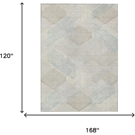 Ivory And Linen Geometric Washable Indoor Outdoor Area Rug Photo 6