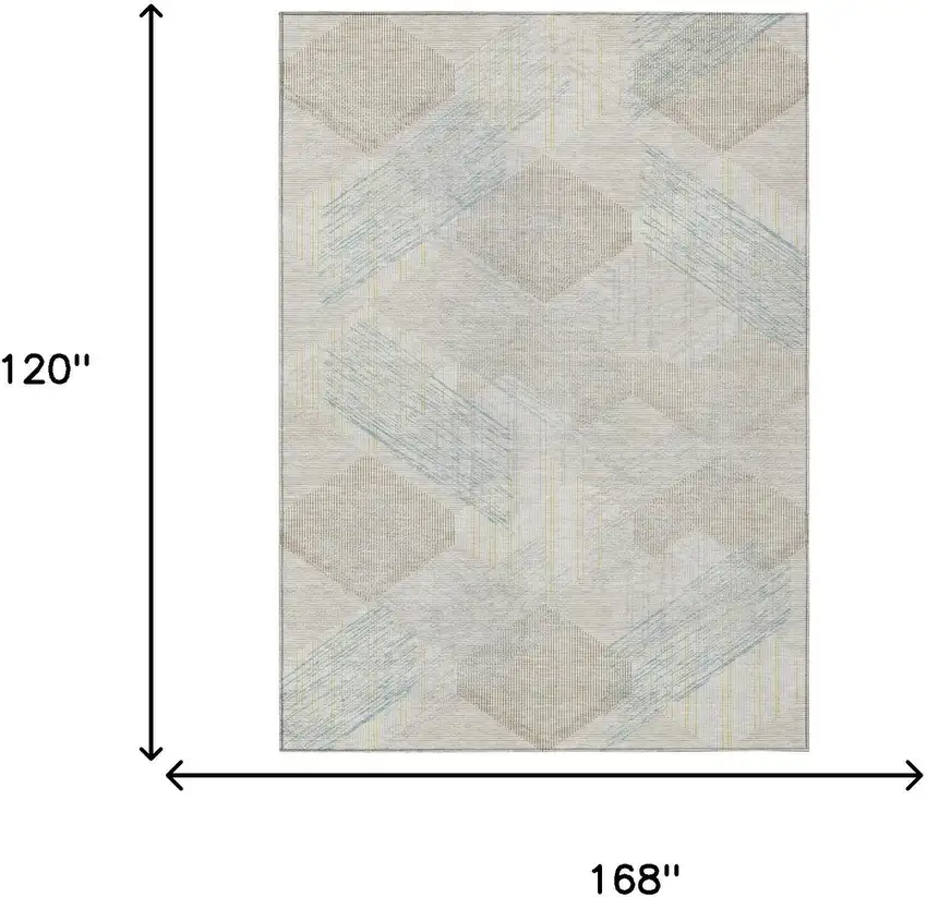 Ivory And Linen Geometric Washable Indoor Outdoor Area Rug Photo 6
