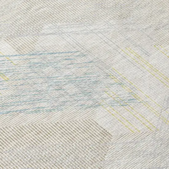 Ivory And Linen Geometric Washable Indoor Outdoor Area Rug Photo 5