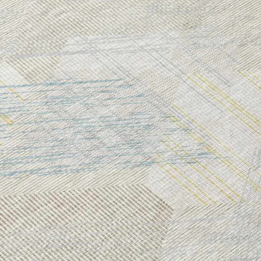 Ivory And Linen Geometric Washable Indoor Outdoor Area Rug Photo 5