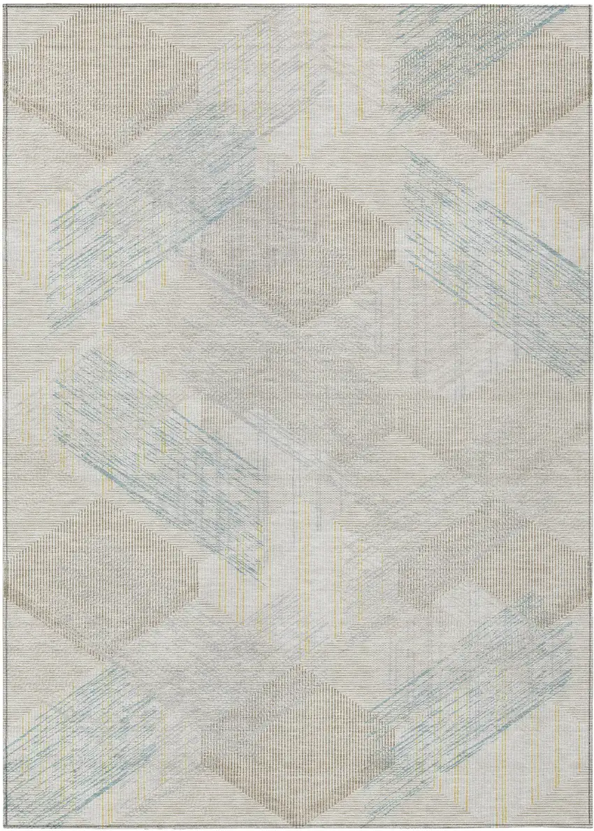 Ivory And Linen Geometric Washable Indoor Outdoor Area Rug Photo 1