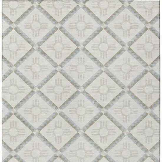 Ivory And Linen Geometric Washable Indoor Outdoor Area Rug Photo 3