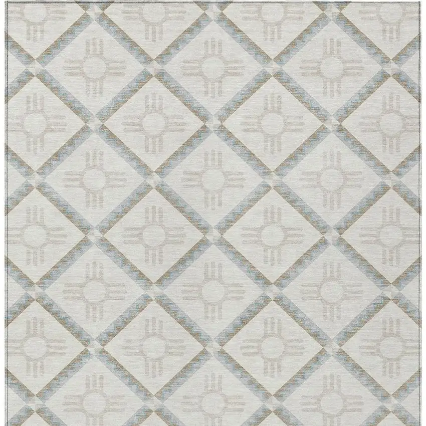 Ivory And Linen Geometric Washable Indoor Outdoor Area Rug Photo 3