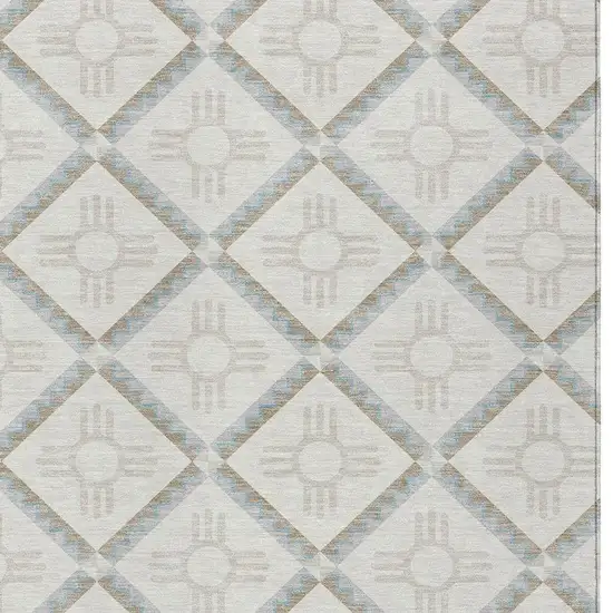 Ivory And Linen Geometric Washable Indoor Outdoor Area Rug Photo 5