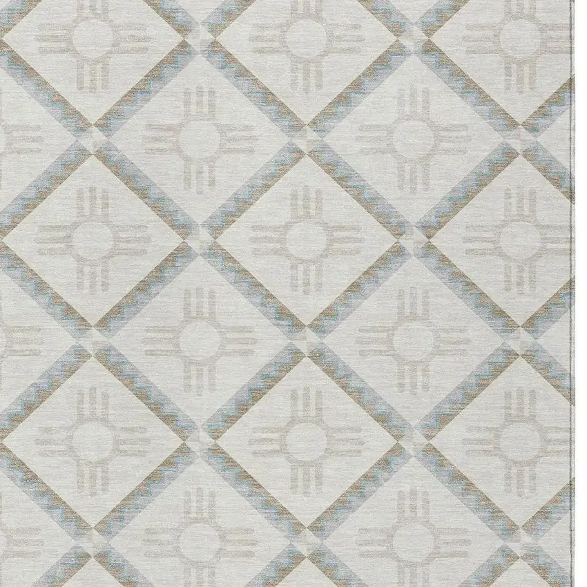 Ivory And Linen Geometric Washable Indoor Outdoor Area Rug Photo 5