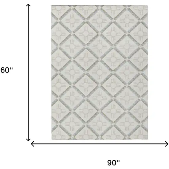 Ivory And Linen Geometric Washable Indoor Outdoor Area Rug Photo 9