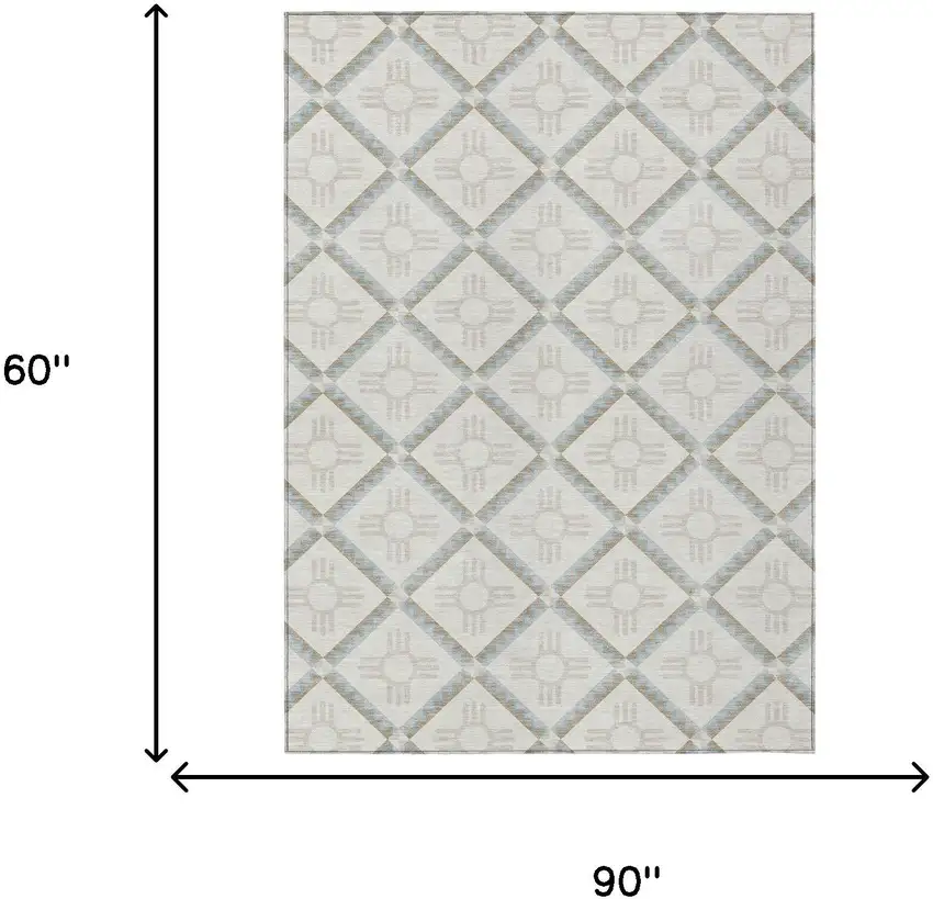 Ivory And Linen Geometric Washable Indoor Outdoor Area Rug Photo 9