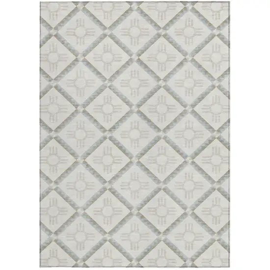 Ivory And Linen Geometric Washable Indoor Outdoor Area Rug Photo 3