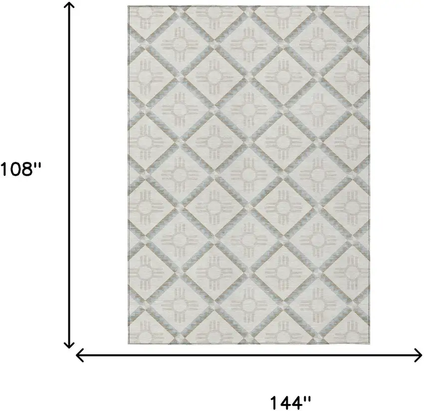Ivory And Linen Geometric Washable Indoor Outdoor Area Rug Photo 8