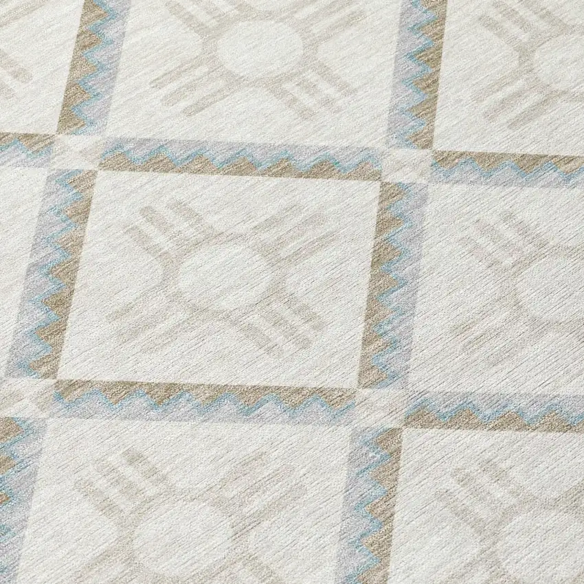 Ivory And Linen Geometric Washable Indoor Outdoor Area Rug Photo 7