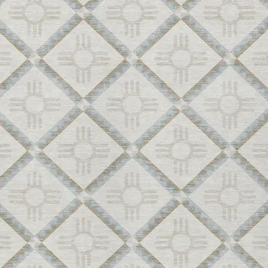 Ivory And Linen Geometric Washable Indoor Outdoor Area Rug Photo 5