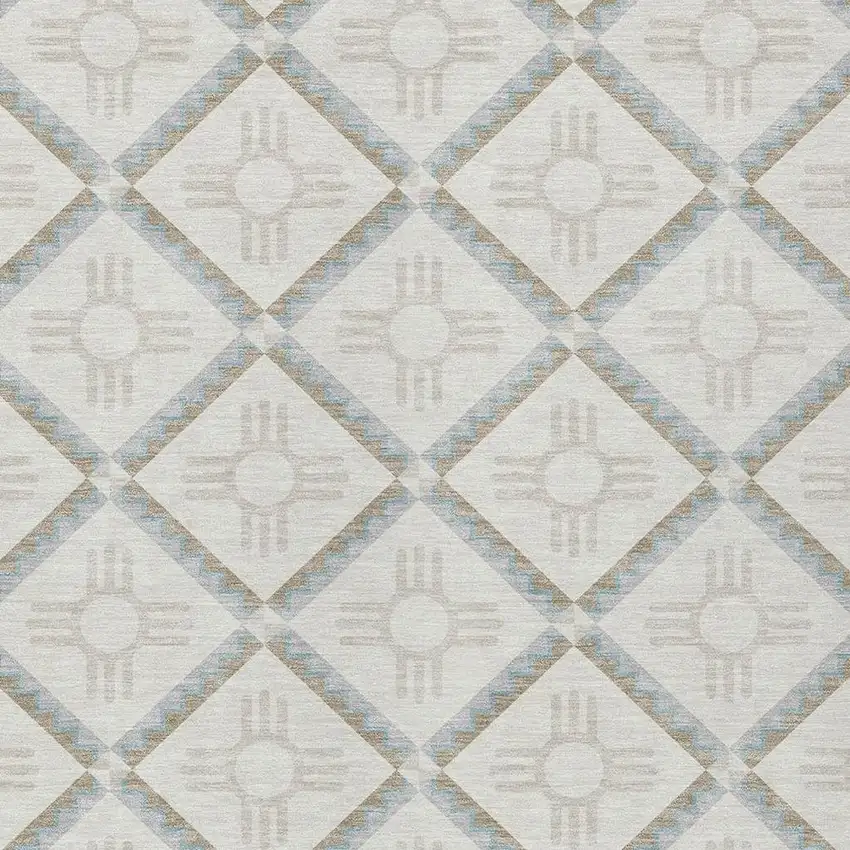 Ivory And Linen Geometric Washable Indoor Outdoor Area Rug Photo 5