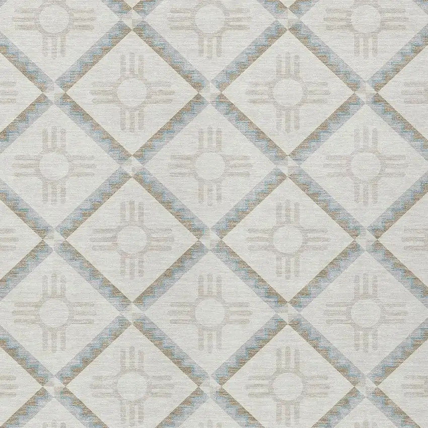 Ivory And Linen Geometric Washable Indoor Outdoor Area Rug Photo 4