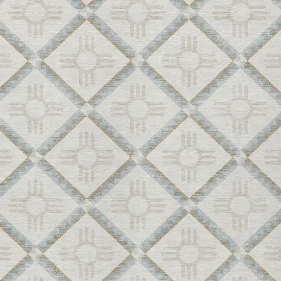 Ivory And Linen Geometric Washable Indoor Outdoor Area Rug Photo 4