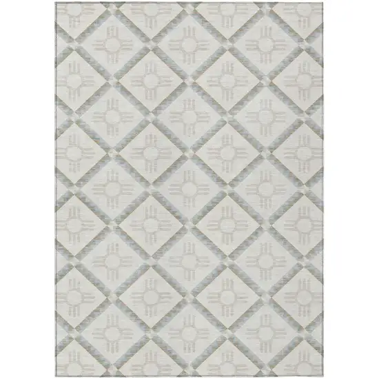 Ivory And Linen Geometric Washable Indoor Outdoor Area Rug Photo 2